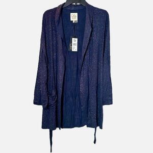 NWT Chaser Glitter Cardigan in Blue with Tie Around Waist